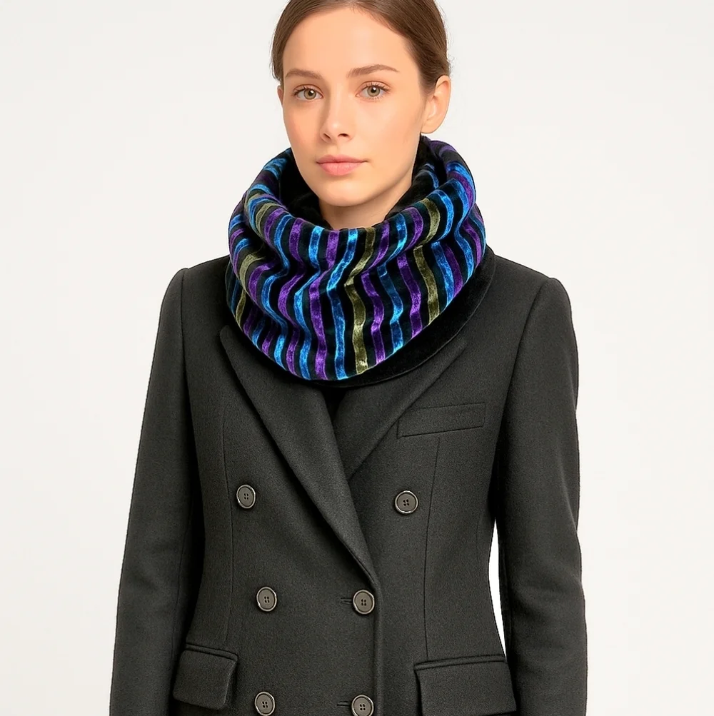 Jewel Tones Robinwood Designs Striped Short Infinity Muffler/ Scarf